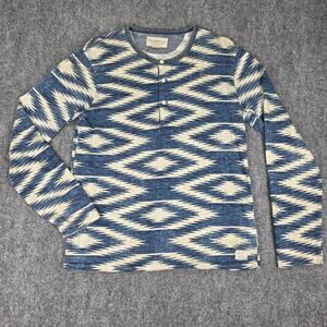 Denim Supply Ralph Lauren Shirt Mens Medium Blue Aztec Henley Long Sleeve Casual